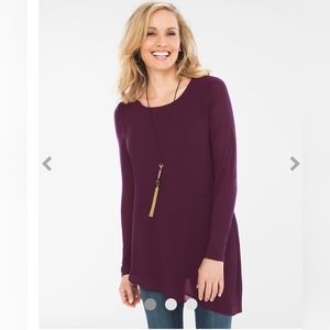 Chico's Knit Woven Tunic with Sheer Assymetrical Overlay